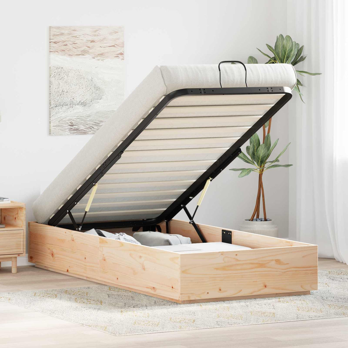 Ottoman Bed Frame Natural 90 x 190 cm Solid Pine Wood