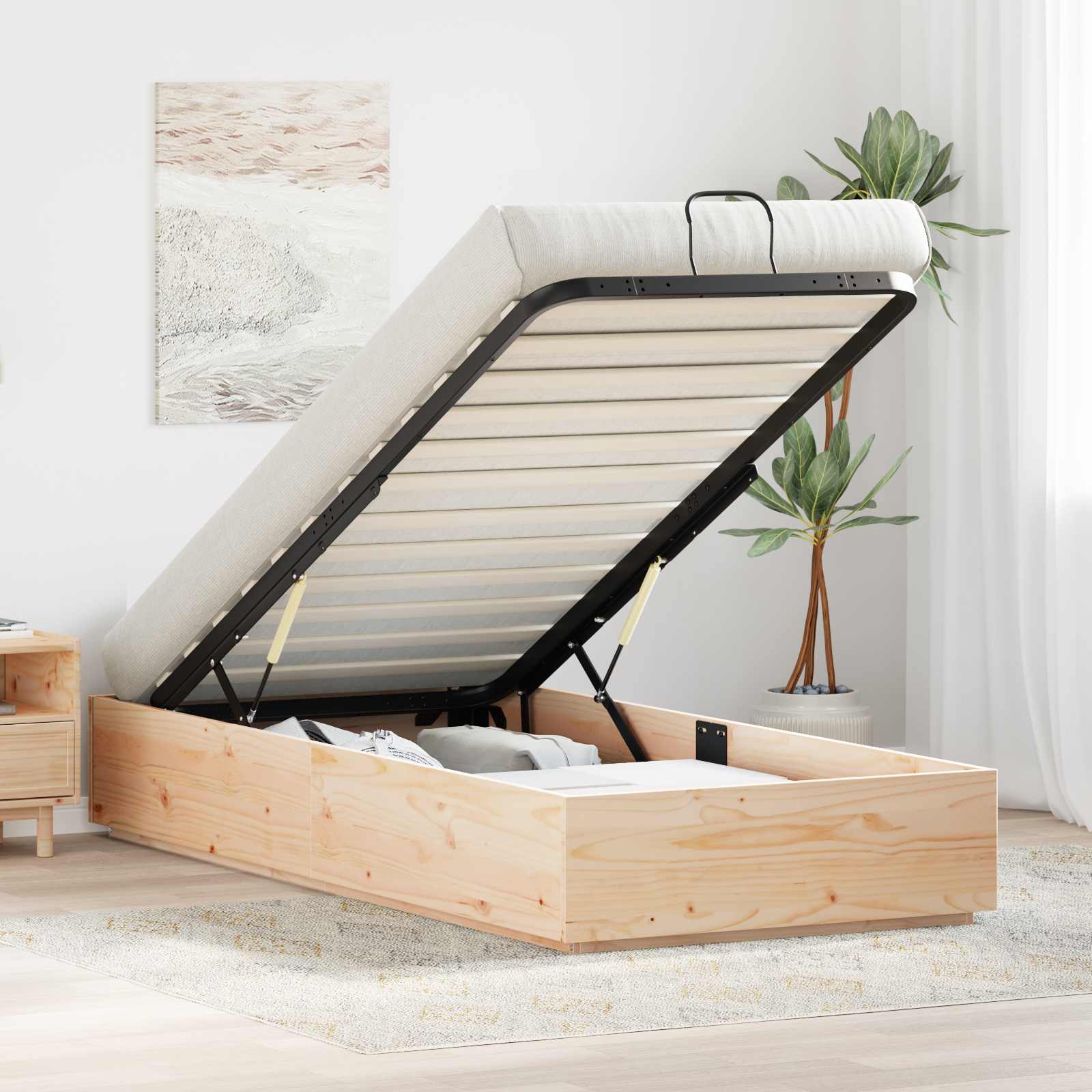Ottoman Bed Frame Natural 90 x 190 cm Solid Pine Wood