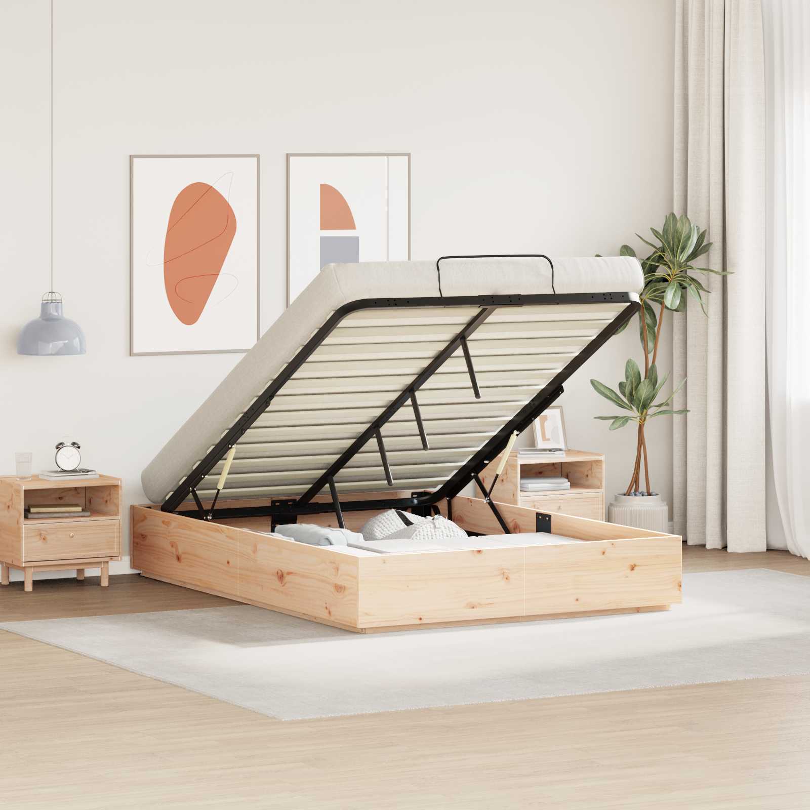 Ottoman Bed Frame Natural 150 x 200 cm Solid Pine Wood