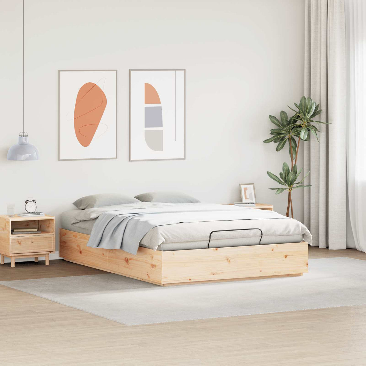 Ottoman Bed Frame Natural 150 x 200 cm Solid Pine Wood