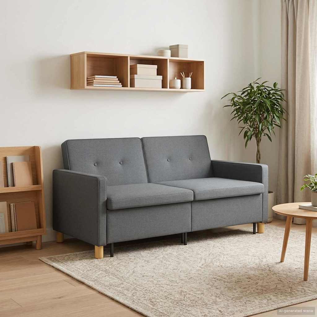 Pull Out Sofa Bed Dark Grey Fabric