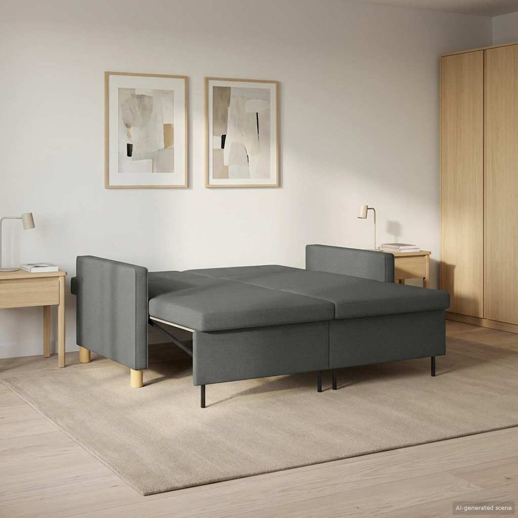 Pull Out Sofa Bed Dark Grey Fabric