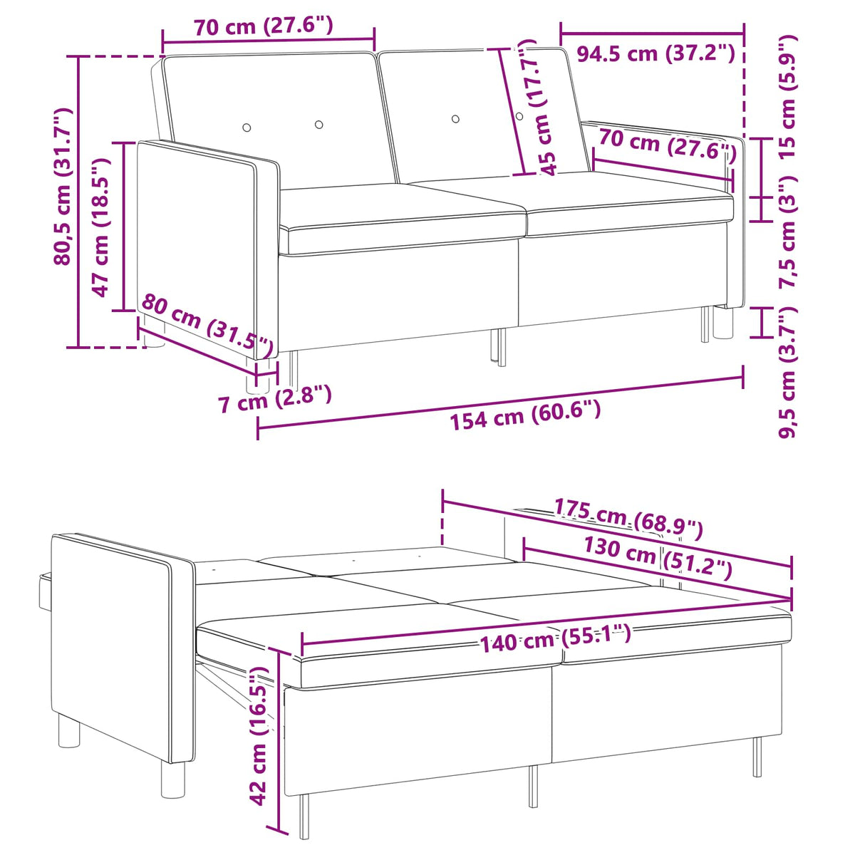 Sofa Bed Black Fabric