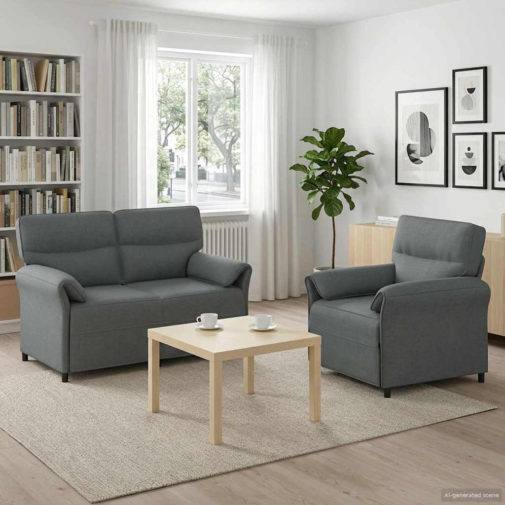 Sofa Set 2 pcs Dark Grey Fabric