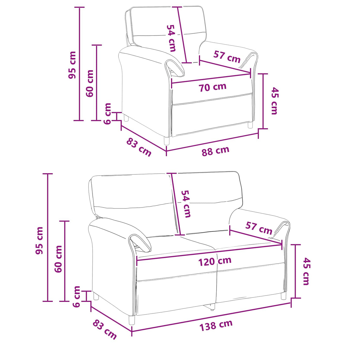 Sofa Set 2 pcs Dark Grey Fabric