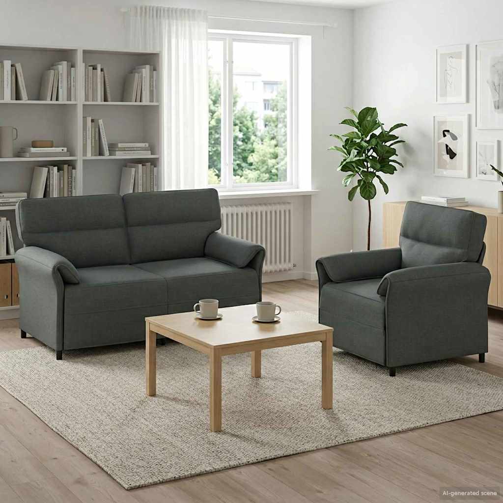 Sofa Set 2 pcs Dark Grey Fabric