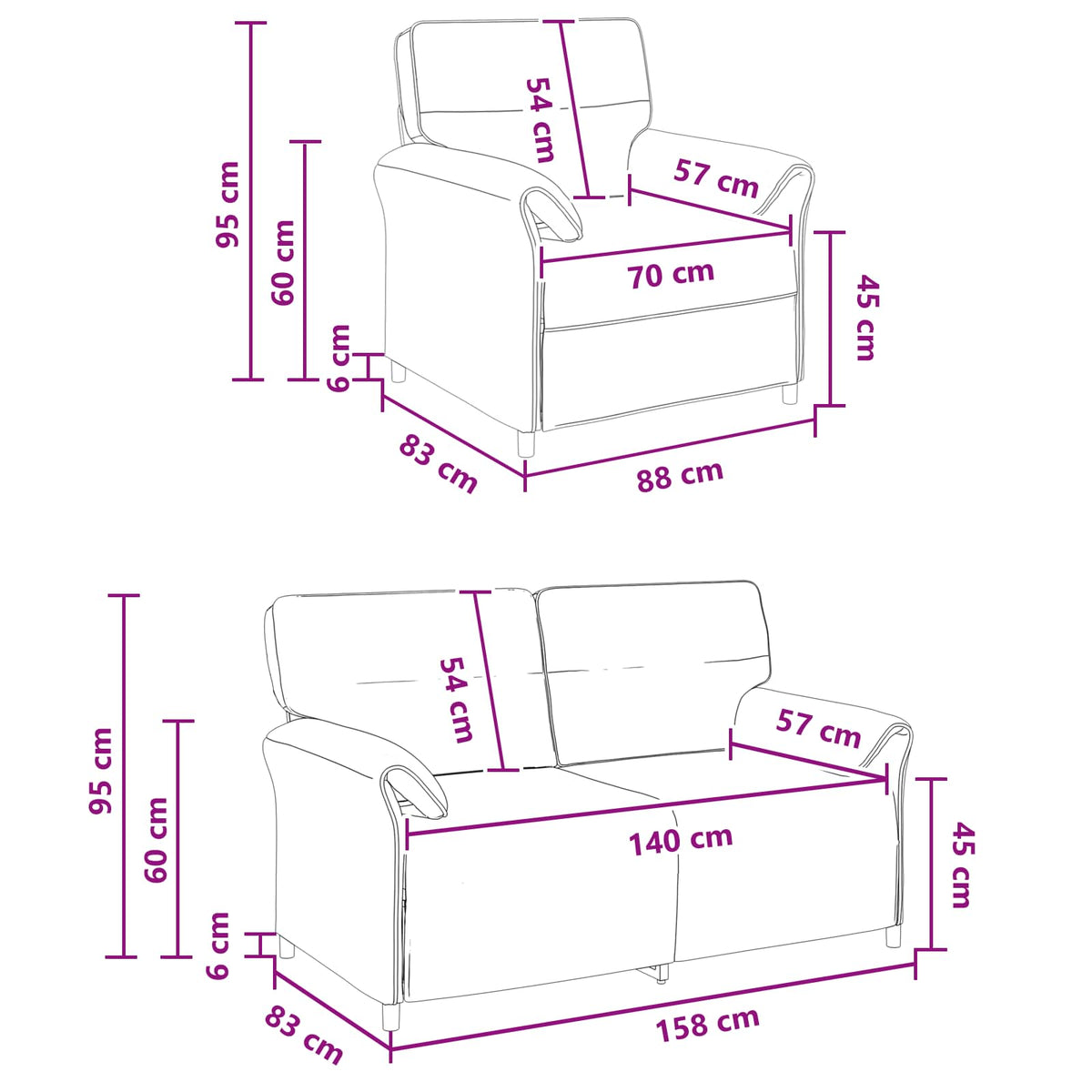 Sofa Set 2 pcs Dark Grey Fabric