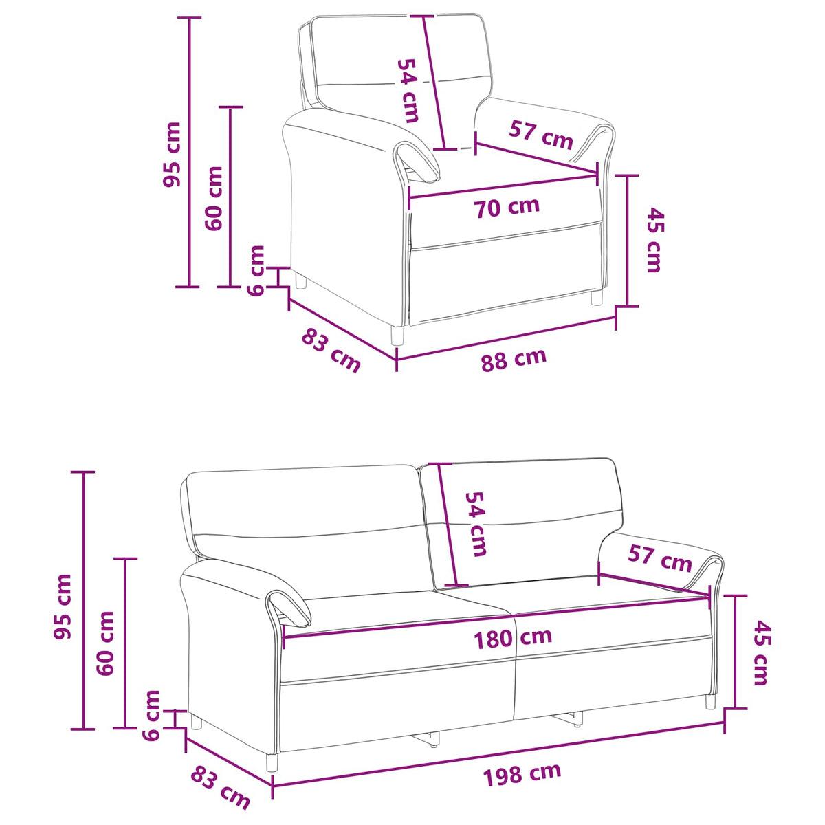 Sofa Set 2 pcs Dark Grey Fabric