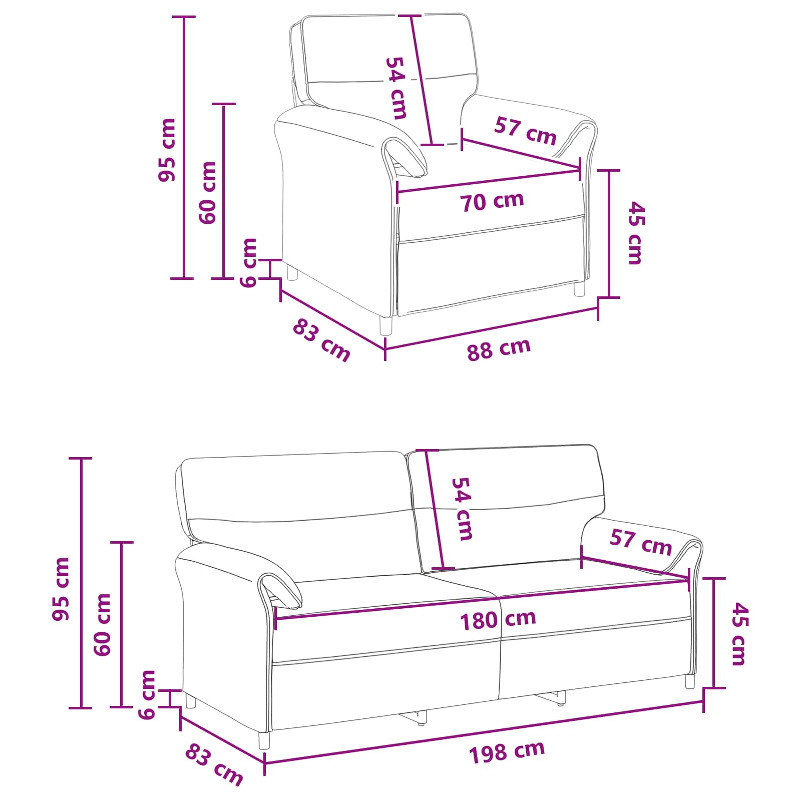 Sofa Set 2 pcs Dark Grey Fabric