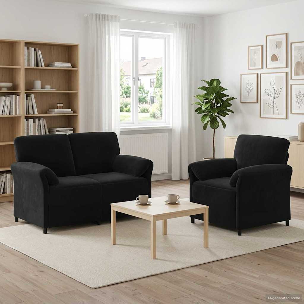 Sofa Set 2 pcs Black Velvet
