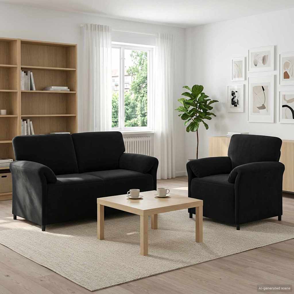 Sofa Set 2 pcs Black Velvet