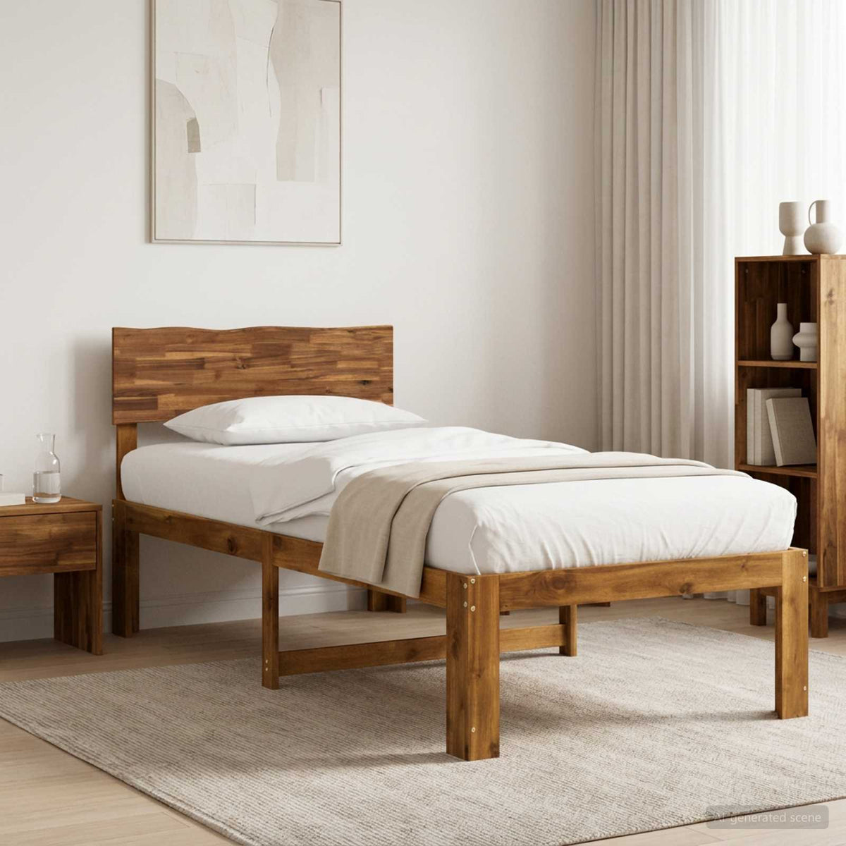 Single Bed Frame with Headboard ROSTOCK Natural 90 x 190 cm