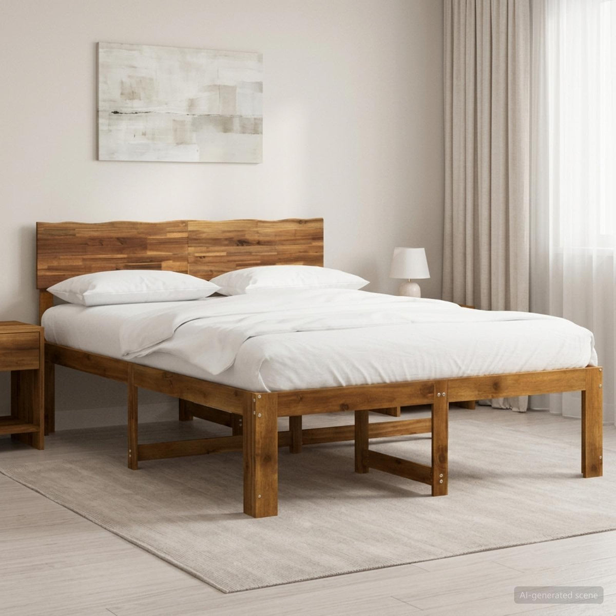 Double bed frame with headboard ROSTOCK Natural 135 x 190 cm