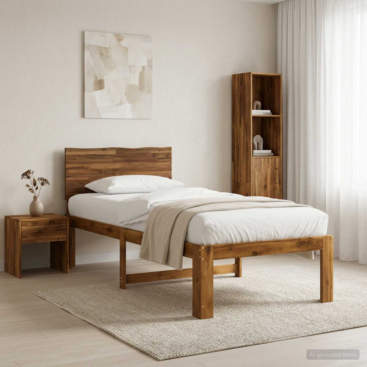Single Bed Frame with Headboard ROSTOCK Natural 90 x 190 cm