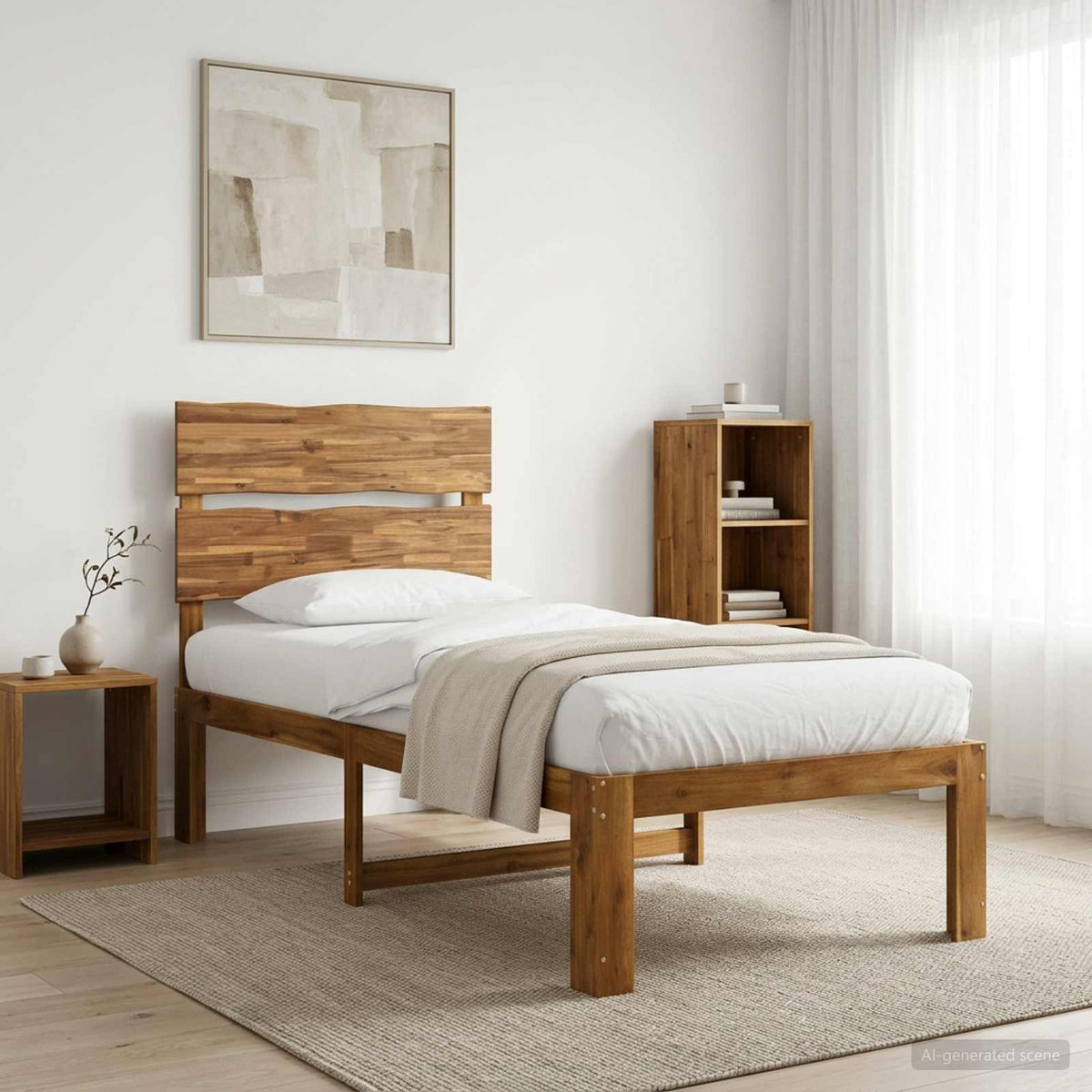 Single Bed Frame with Headboard ROSTOCK Natural 90 x 190 cm