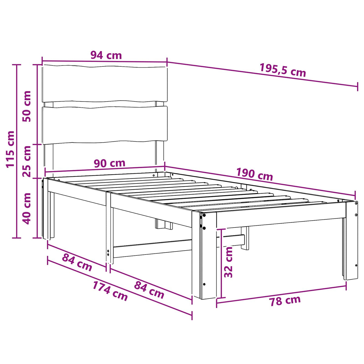 Single Bed Frame with Headboard ROSTOCK Natural 90 x 190 cm