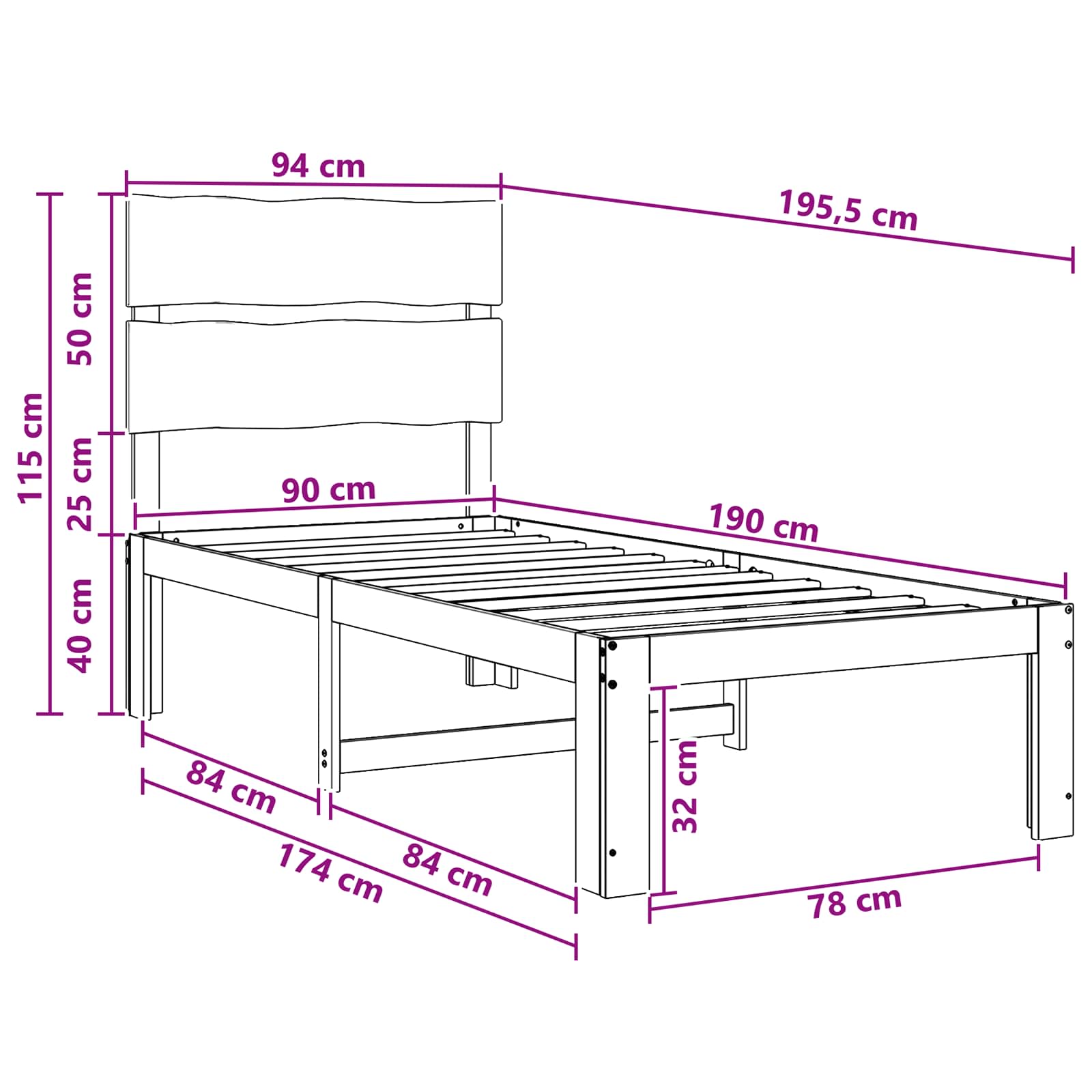 Single Bed Frame with Headboard ROSTOCK Natural 90 x 190 cm