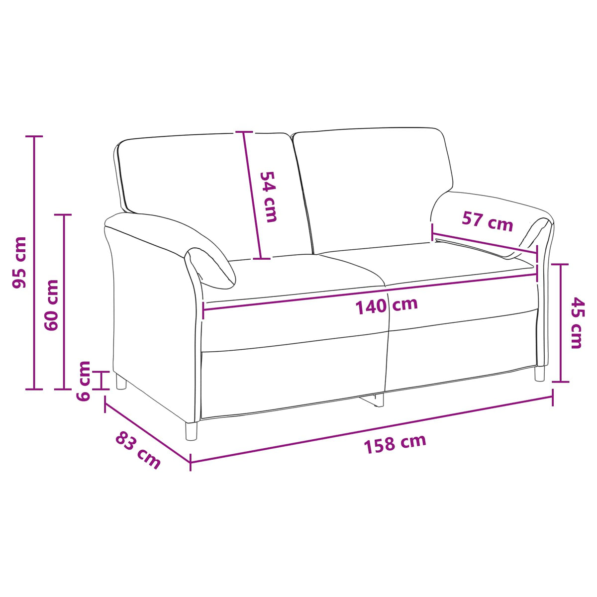 2-Seater Sofa Black 158 x 83 x 95 cm Velvet