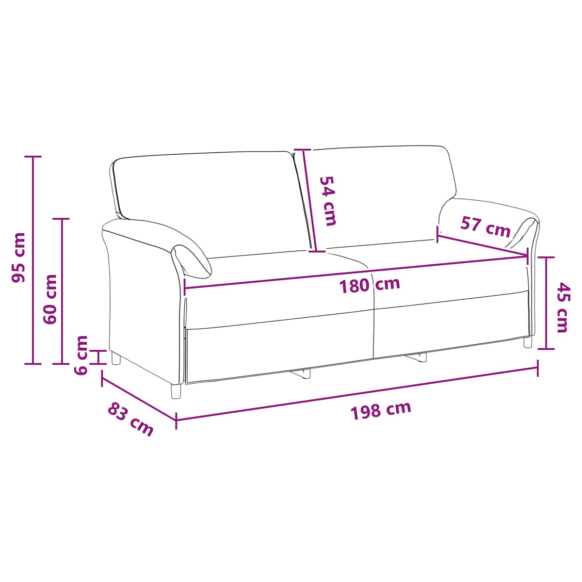 3-Seater Sofa Black 198 x 83 x 95 cm Velvet
