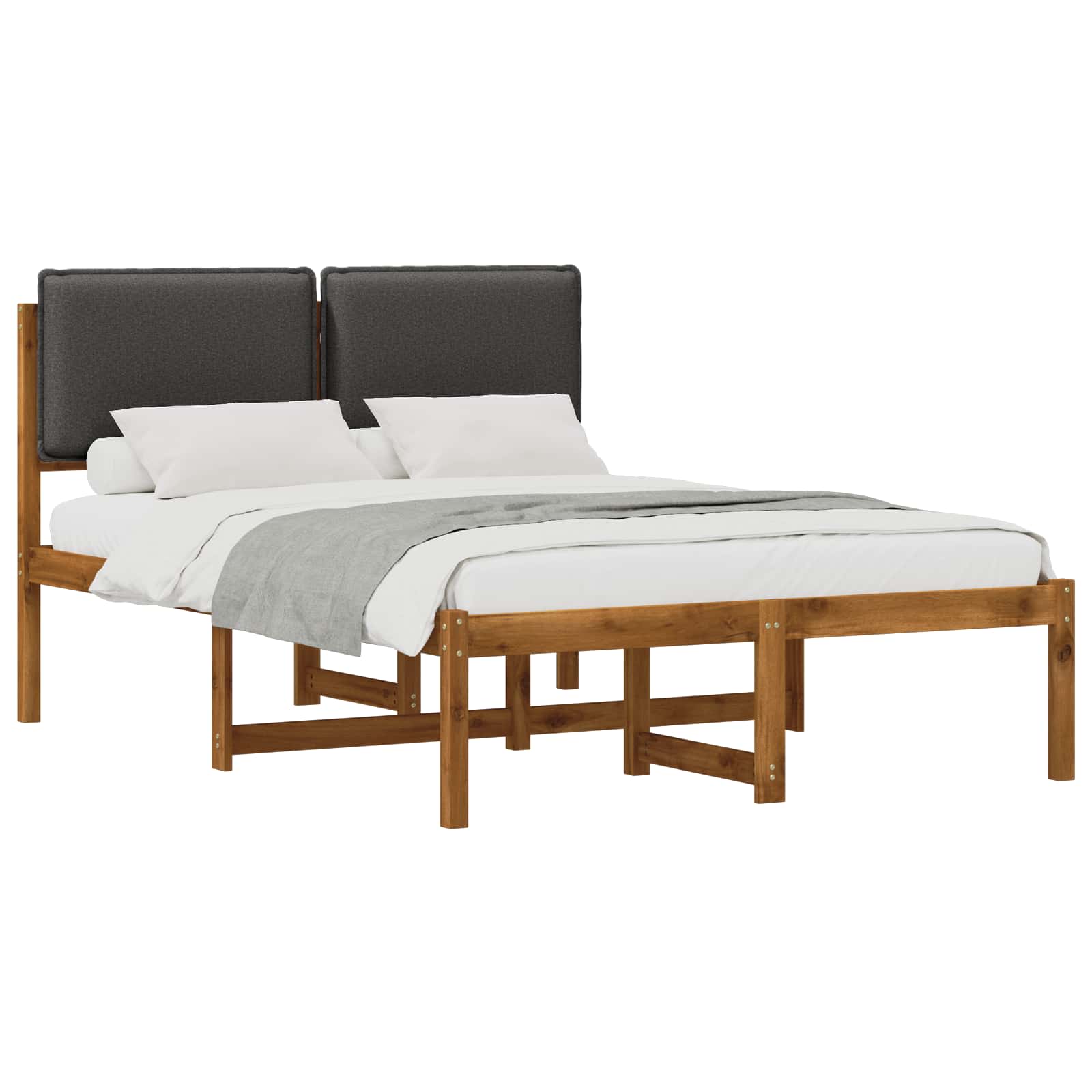 Bed Frame with Upholstered Headboard Natural and Dark Grey