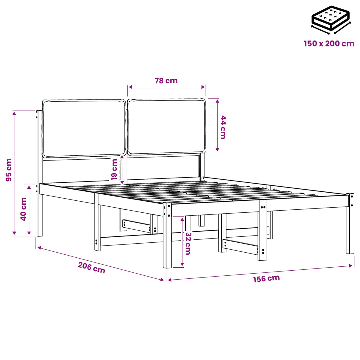 Bed Frame with Upholstered Headboard Natural and Dark Grey