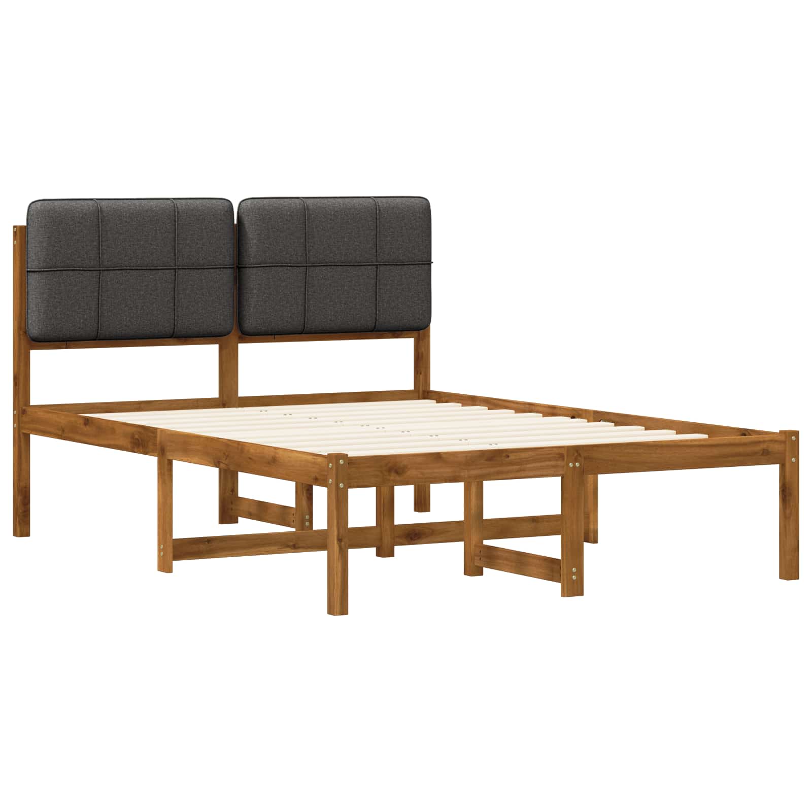 Bed Frame with Upholstered Headboard Natural and Dark Grey