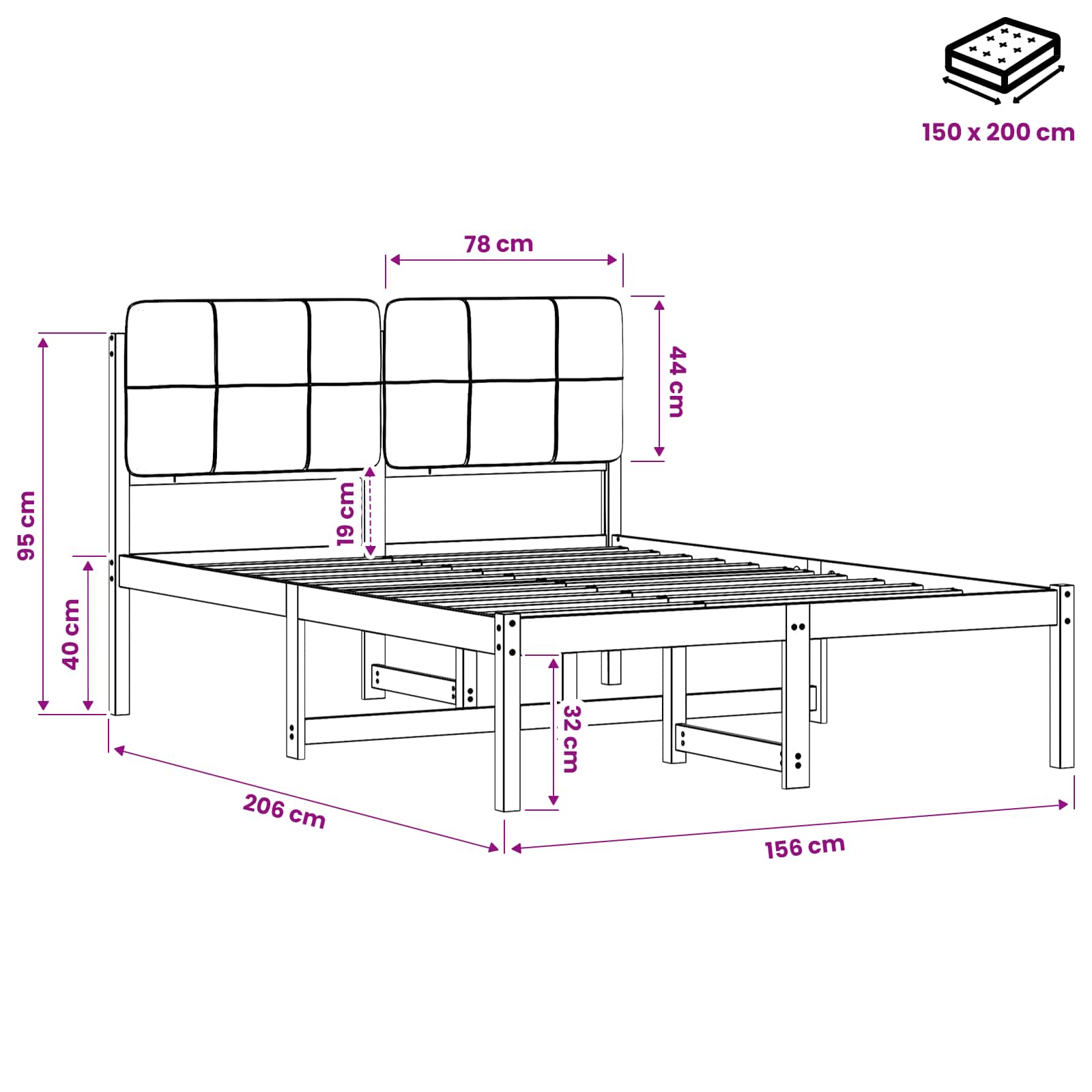 Bed Frame with Upholstered Headboard Natural and Dark Grey