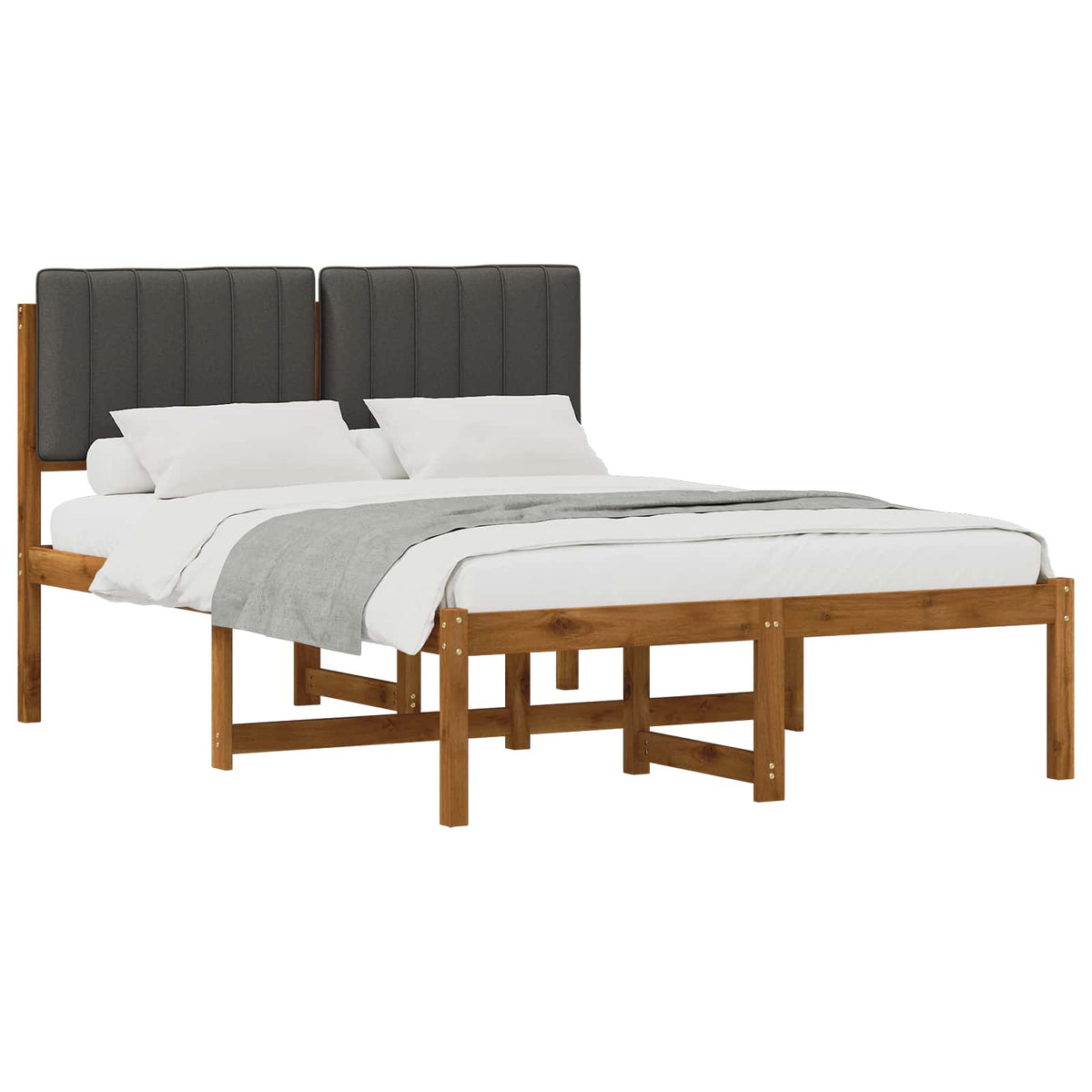 Bed Frame with Upholstered Headboard Natural and Dark Grey
