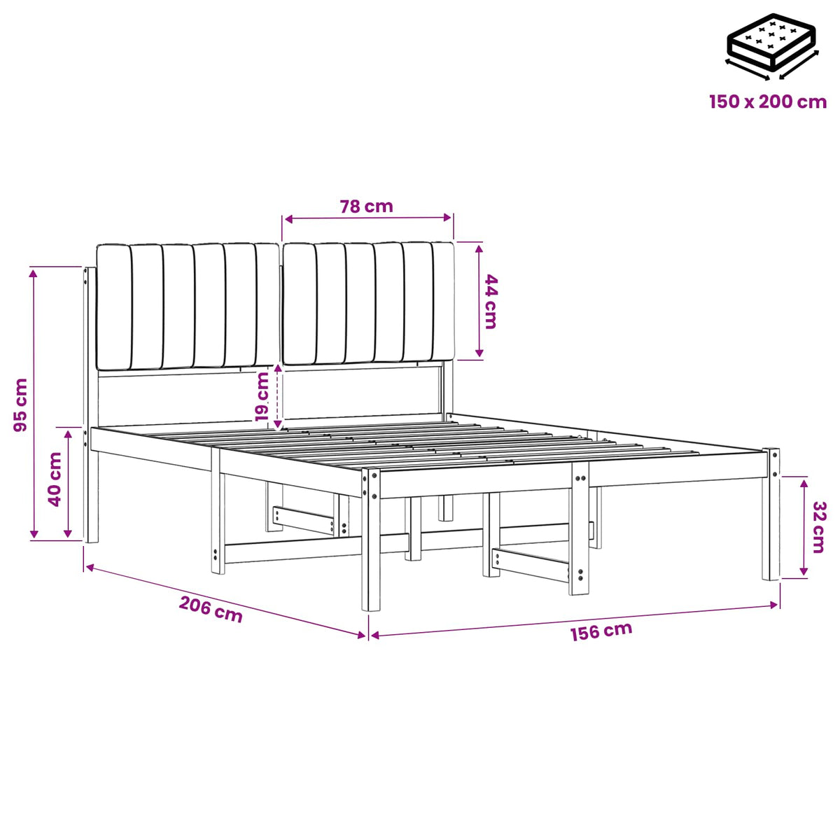 Bed Frame with Upholstered Headboard Natural and Dark Grey