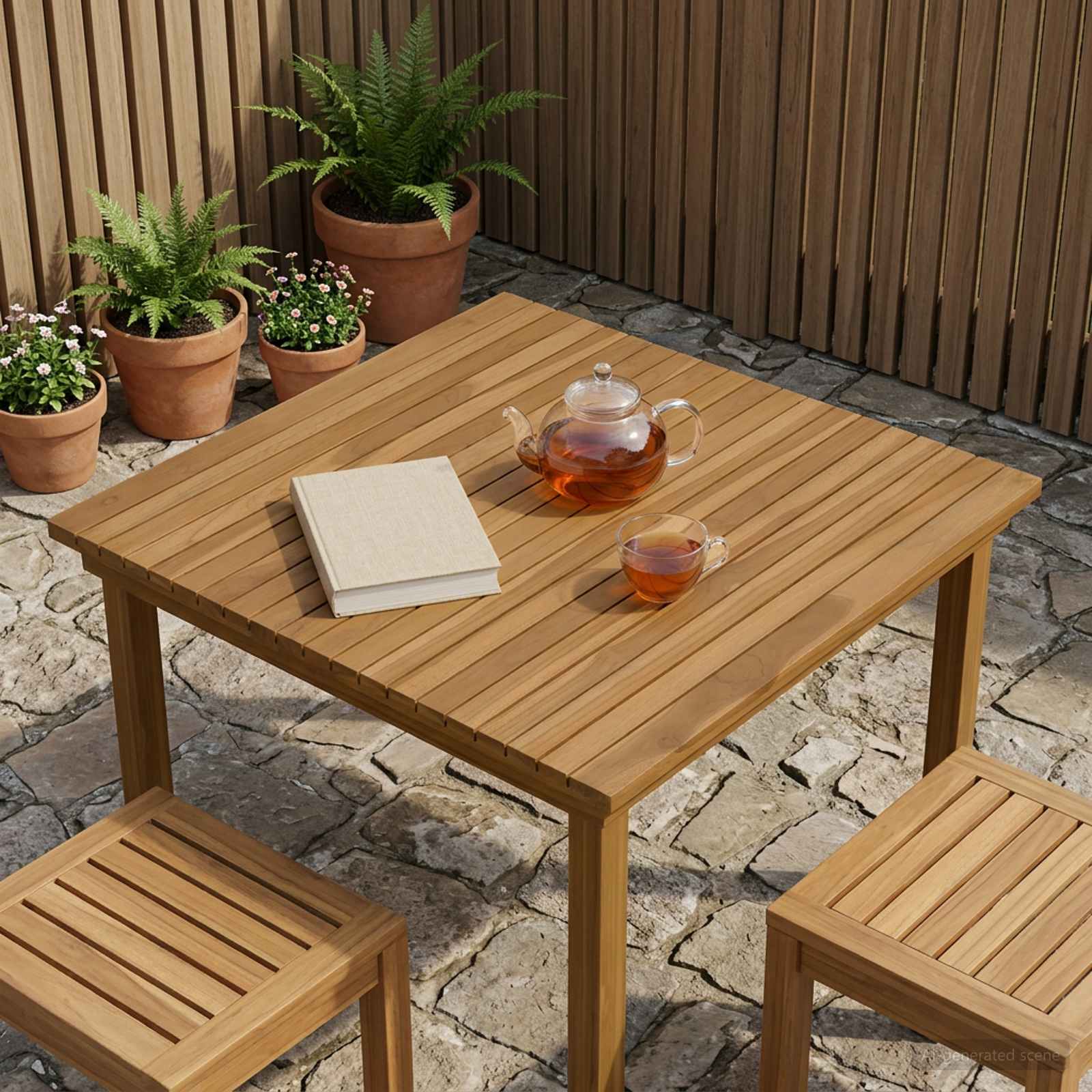 Table Top 80 x 80 x 3.5 cm Square Solid Teak Wood Natural