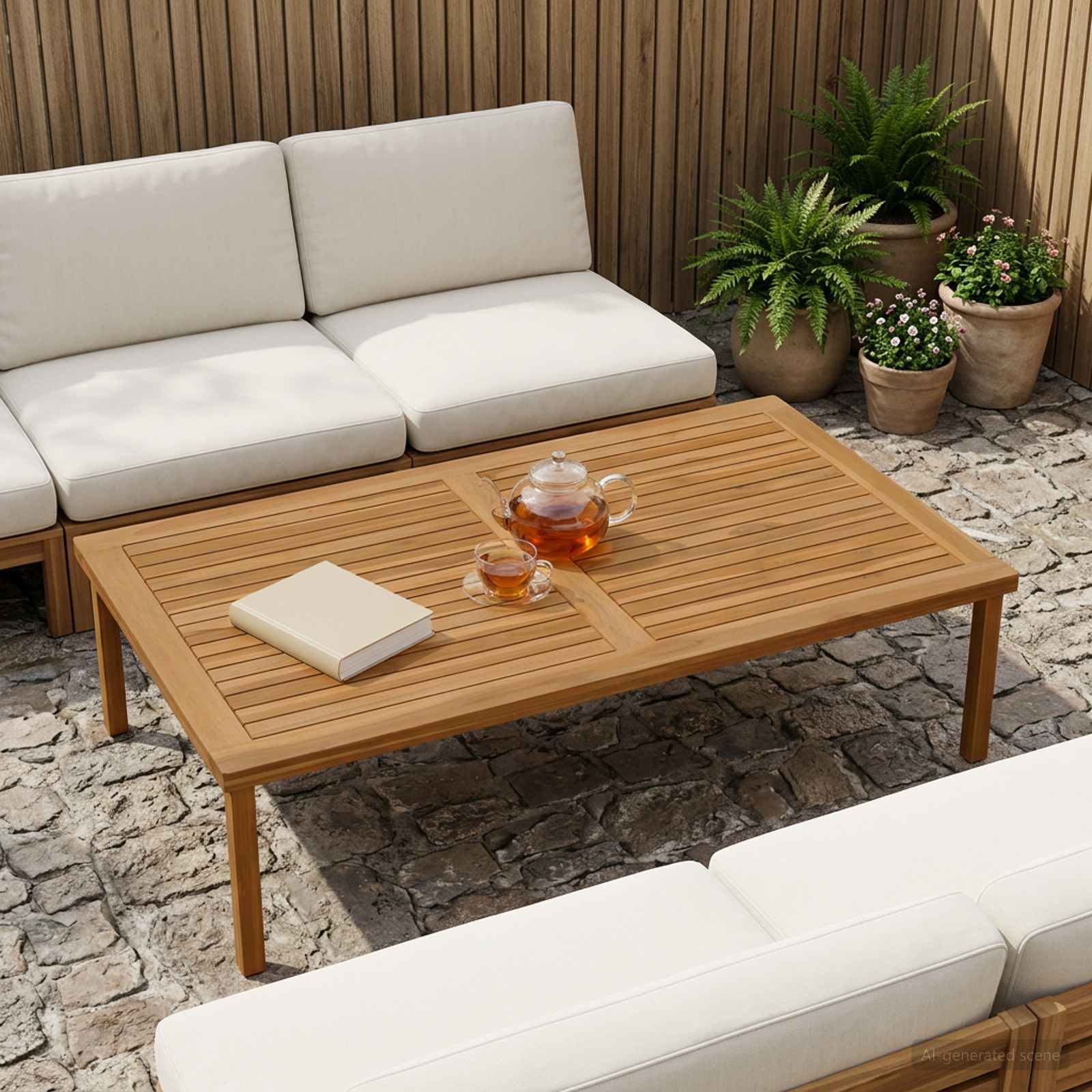 Table Top Rectangular Solid Teak Wood Natural