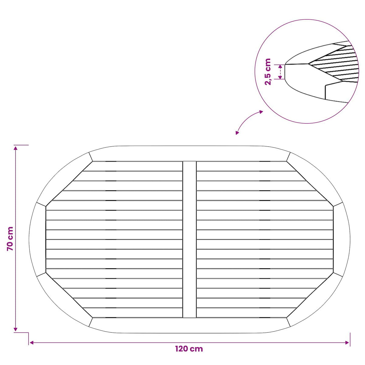Table Top Oval Solid Teak Wood Natural
