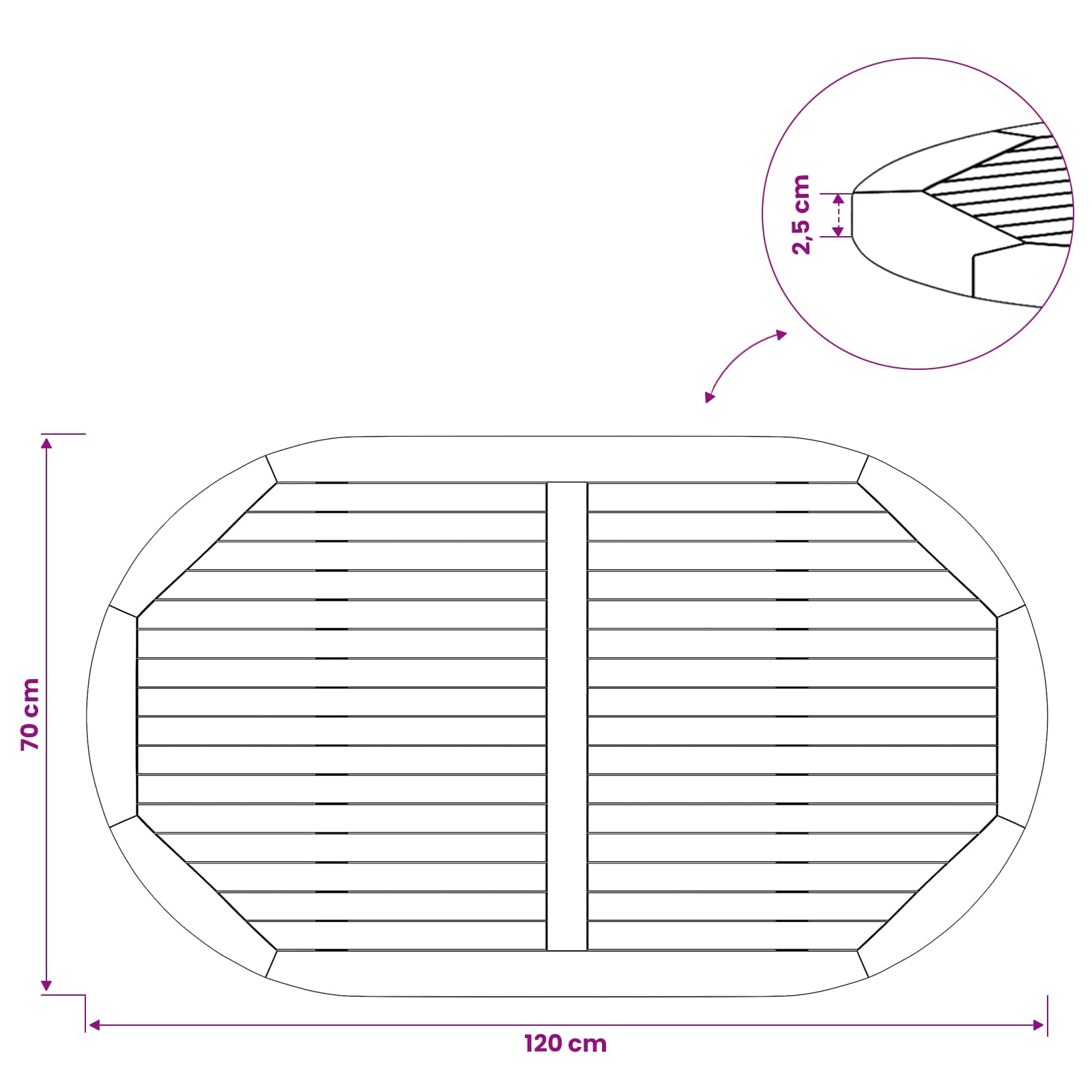 Table Top Oval Solid Teak Wood Natural