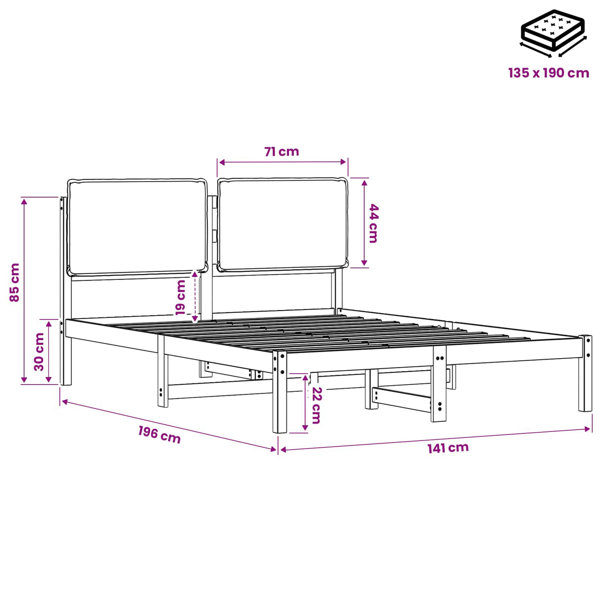 Bed Frame with Upholstered Headboard Natural and Dark Grey