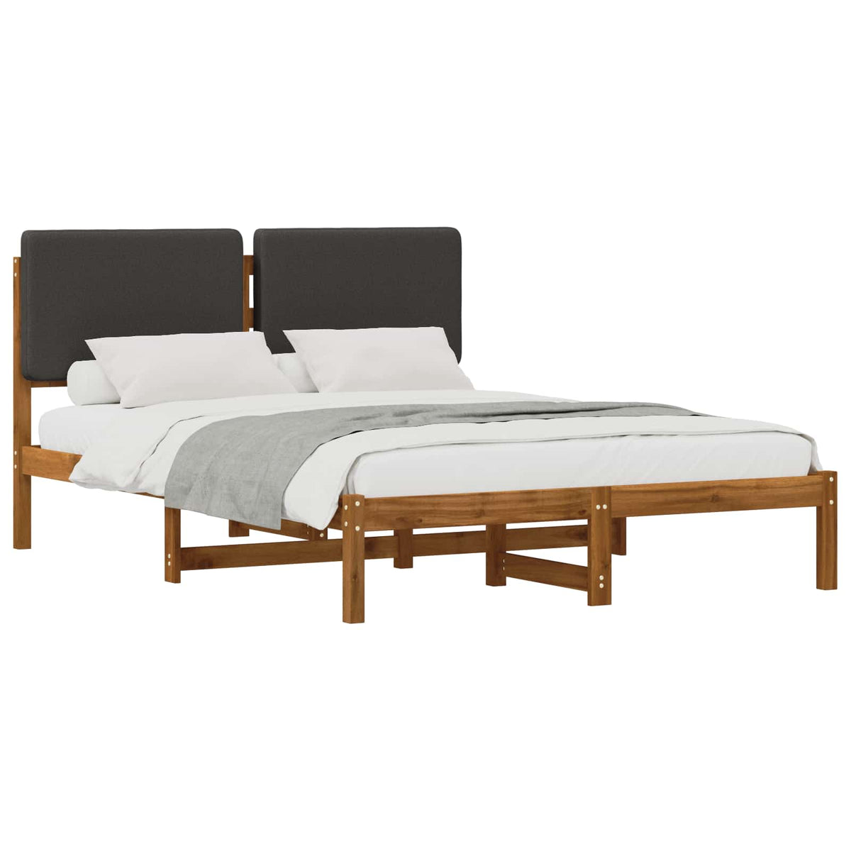 Bed Frame with Upholstered Headboard Natural and Dark Grey