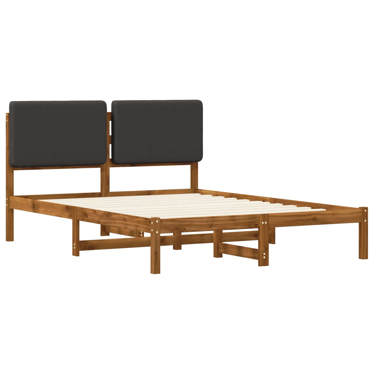 Bed Frame with Upholstered Headboard Natural and Dark Grey