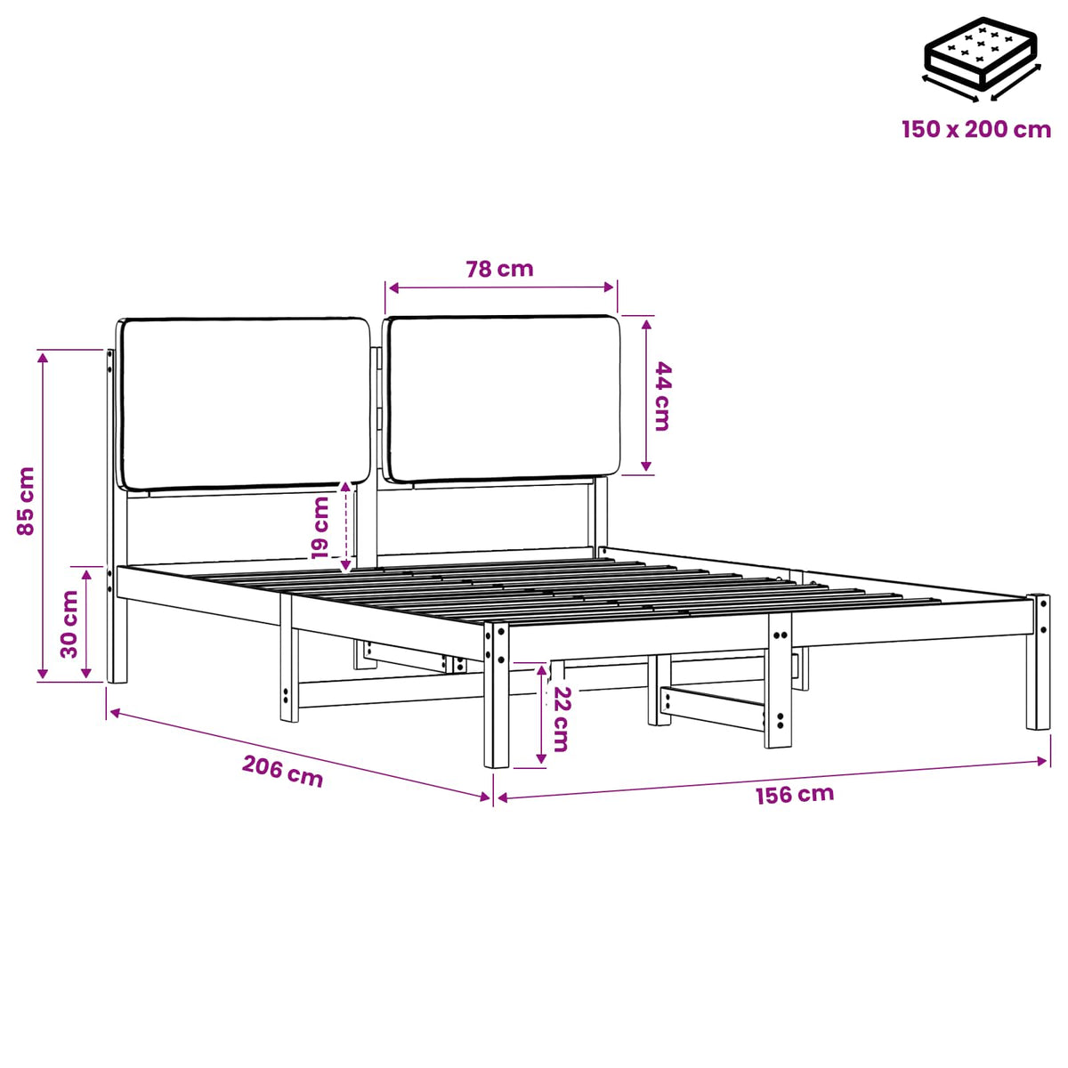 Bed Frame with Upholstered Headboard Natural and Dark Grey