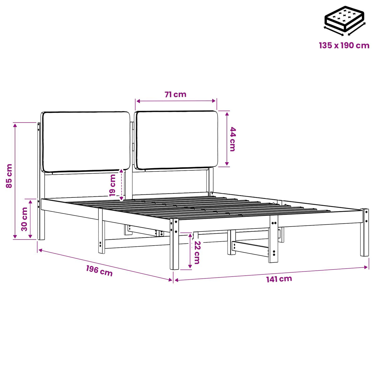 Bed Frame with Upholstered Headboard Natural and Dark Grey