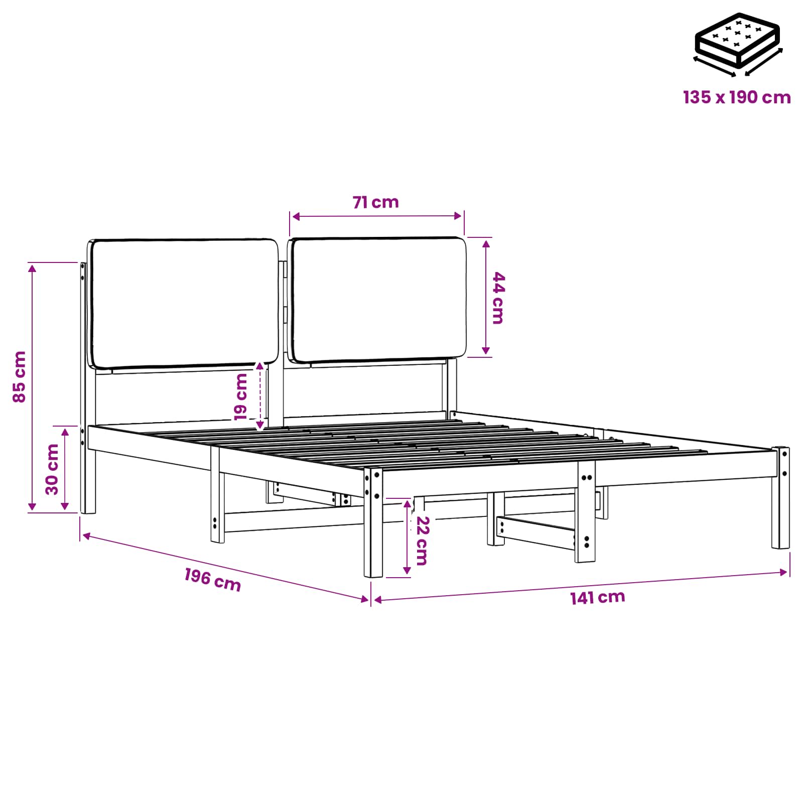 Bed Frame with Upholstered Headboard Natural and Dark Grey