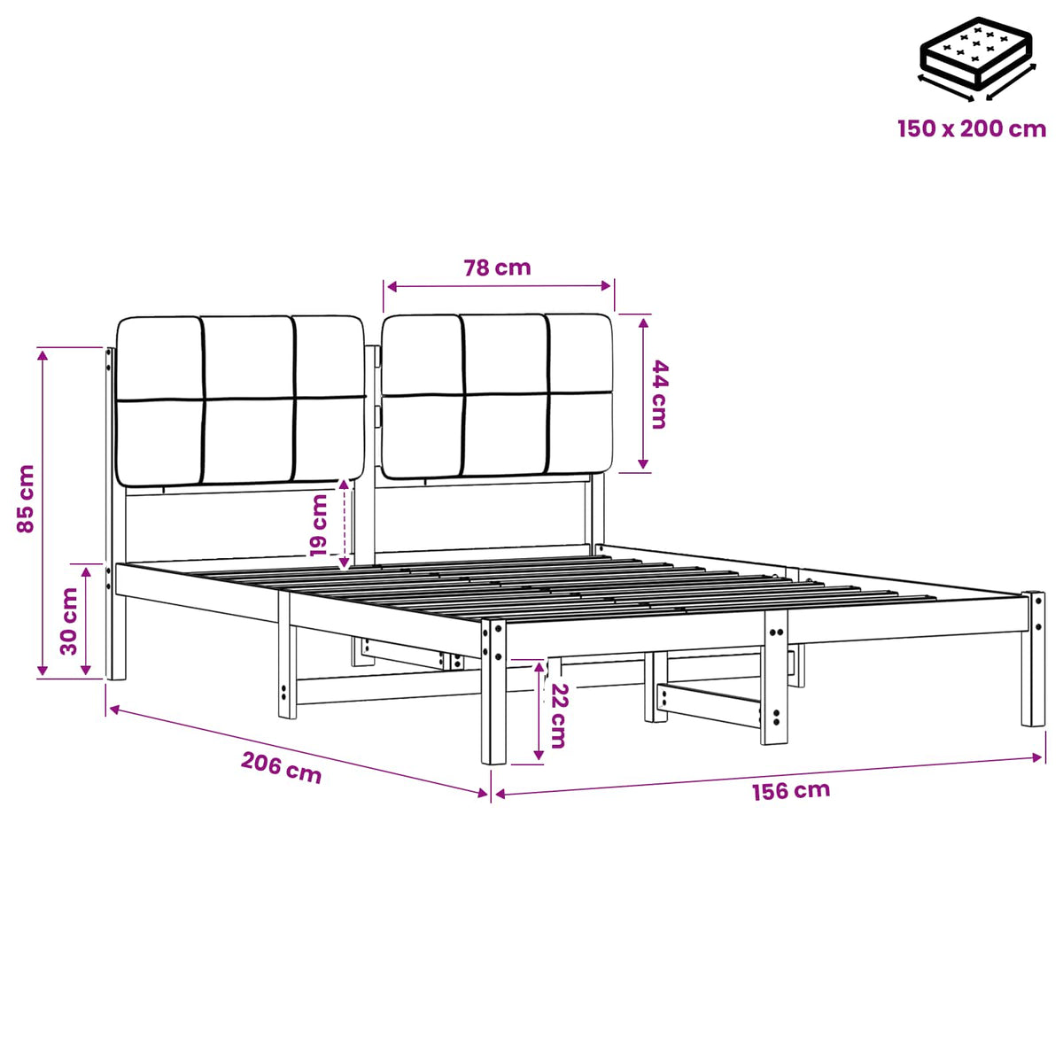 Bed Frame with Upholstered Headboard Natural and Dark Grey