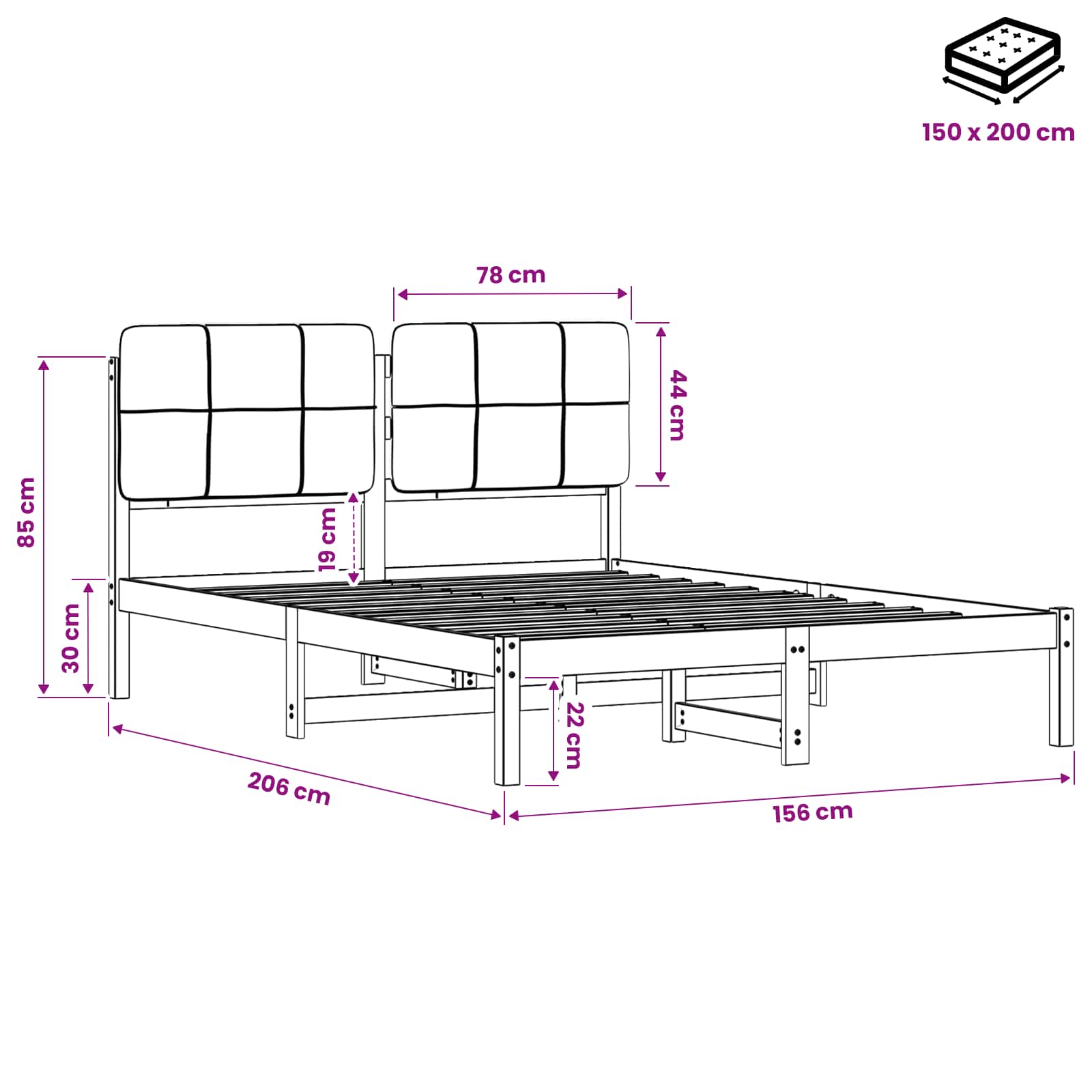 Bed Frame with Upholstered Headboard Natural and Dark Grey