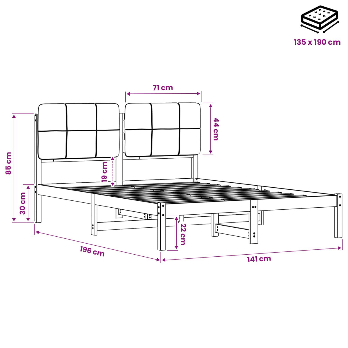 Bed Frame with Upholstered Headboard Natural and Dark Grey