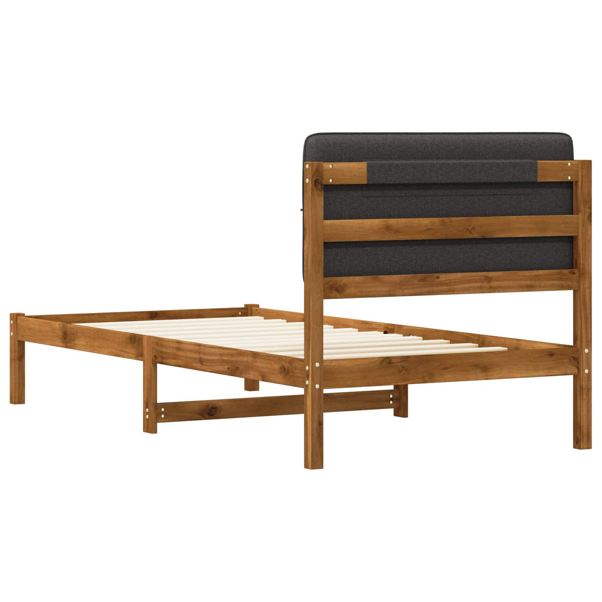 Bed Frame with Upholstered Headboard Natural and Dark Grey