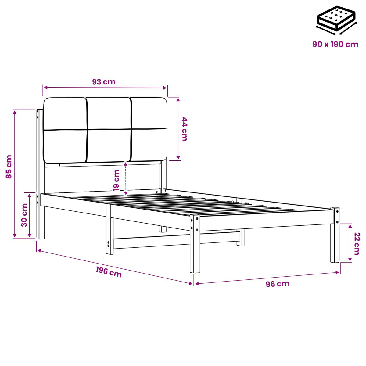 Bed Frame with Upholstered Headboard Natural and Dark Grey