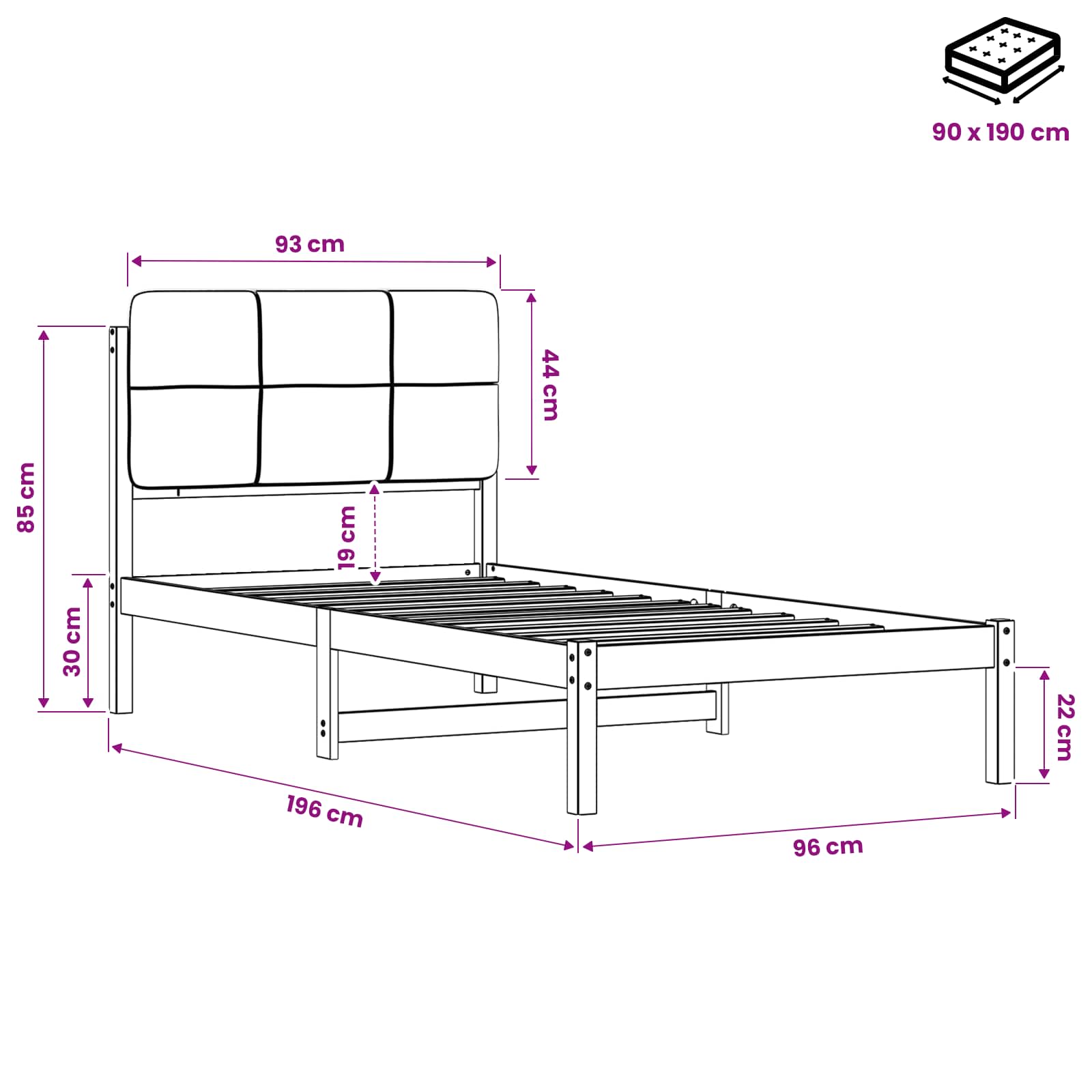 Bed Frame with Upholstered Headboard Natural and Dark Grey
