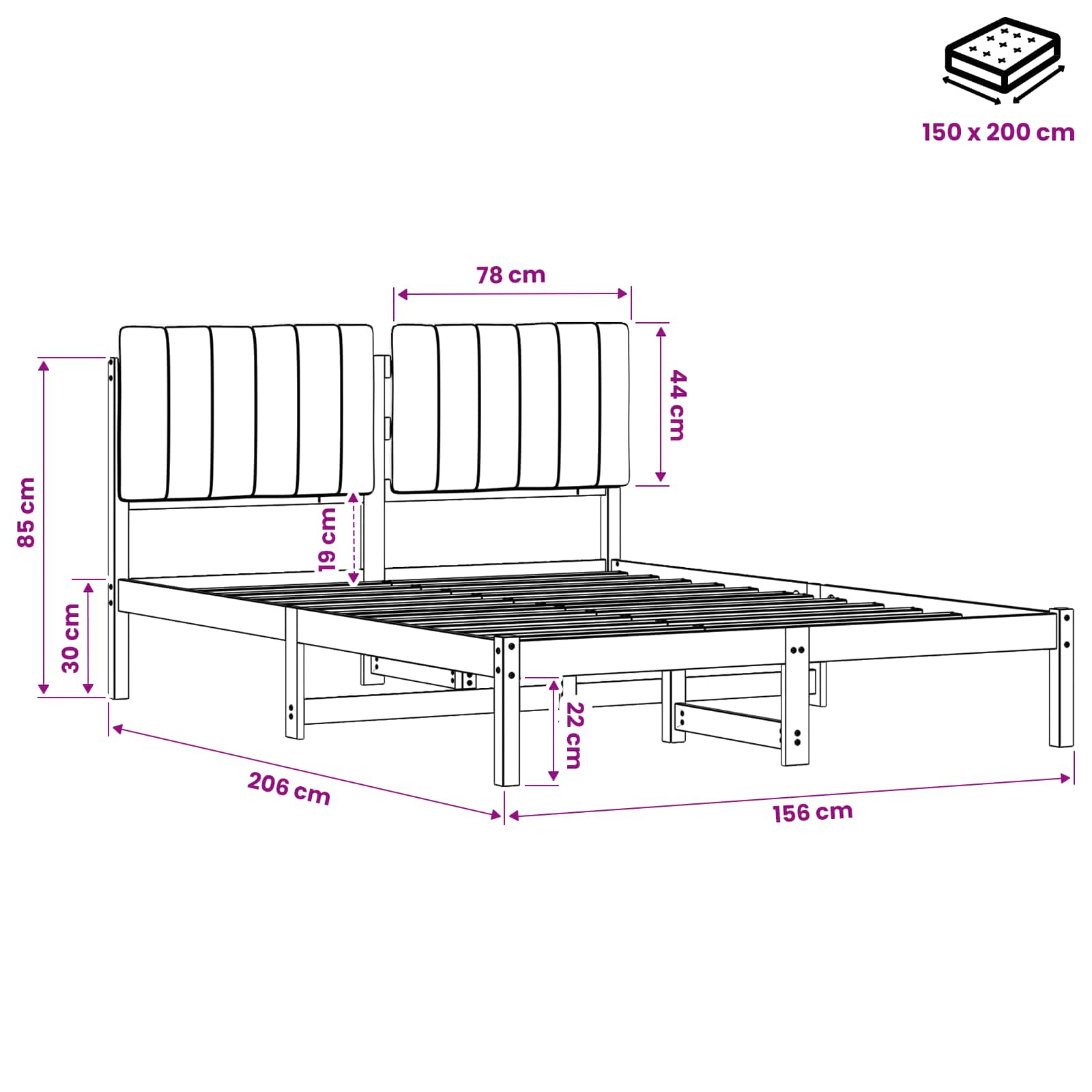 Bed Frame with Upholstered Headboard Natural and Dark Grey