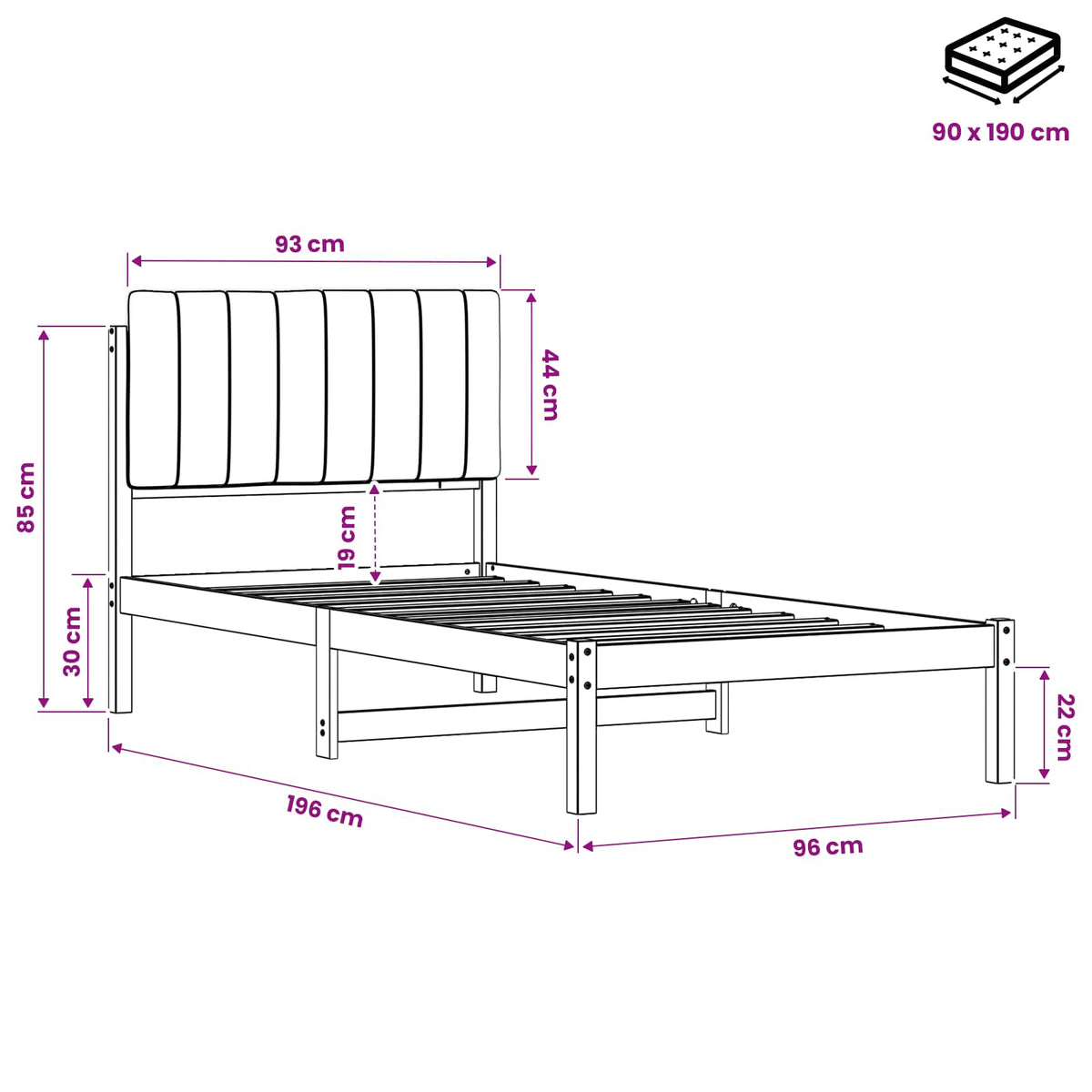 Bed Frame with Upholstered Headboard Natural and Dark Grey