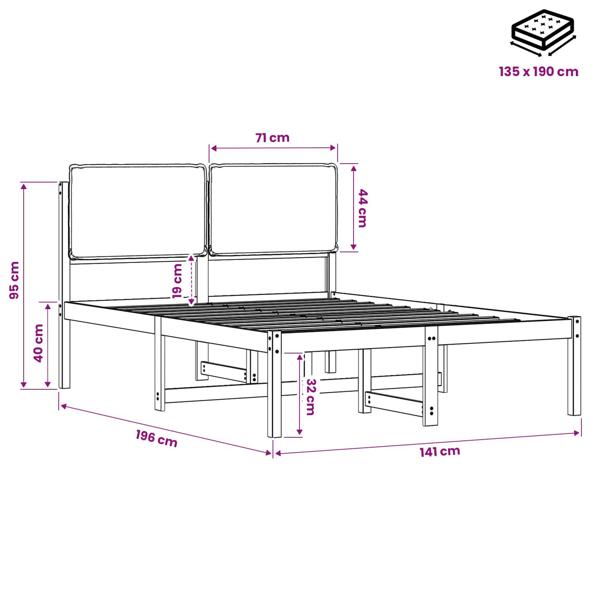 Bed Frame with Upholstered Headboard Natural and Dark Grey