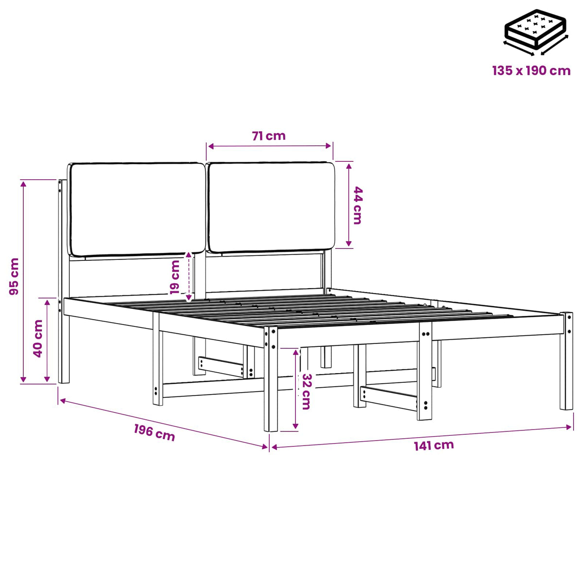 Bed Frame with Upholstered Headboard Natural and Dark Grey