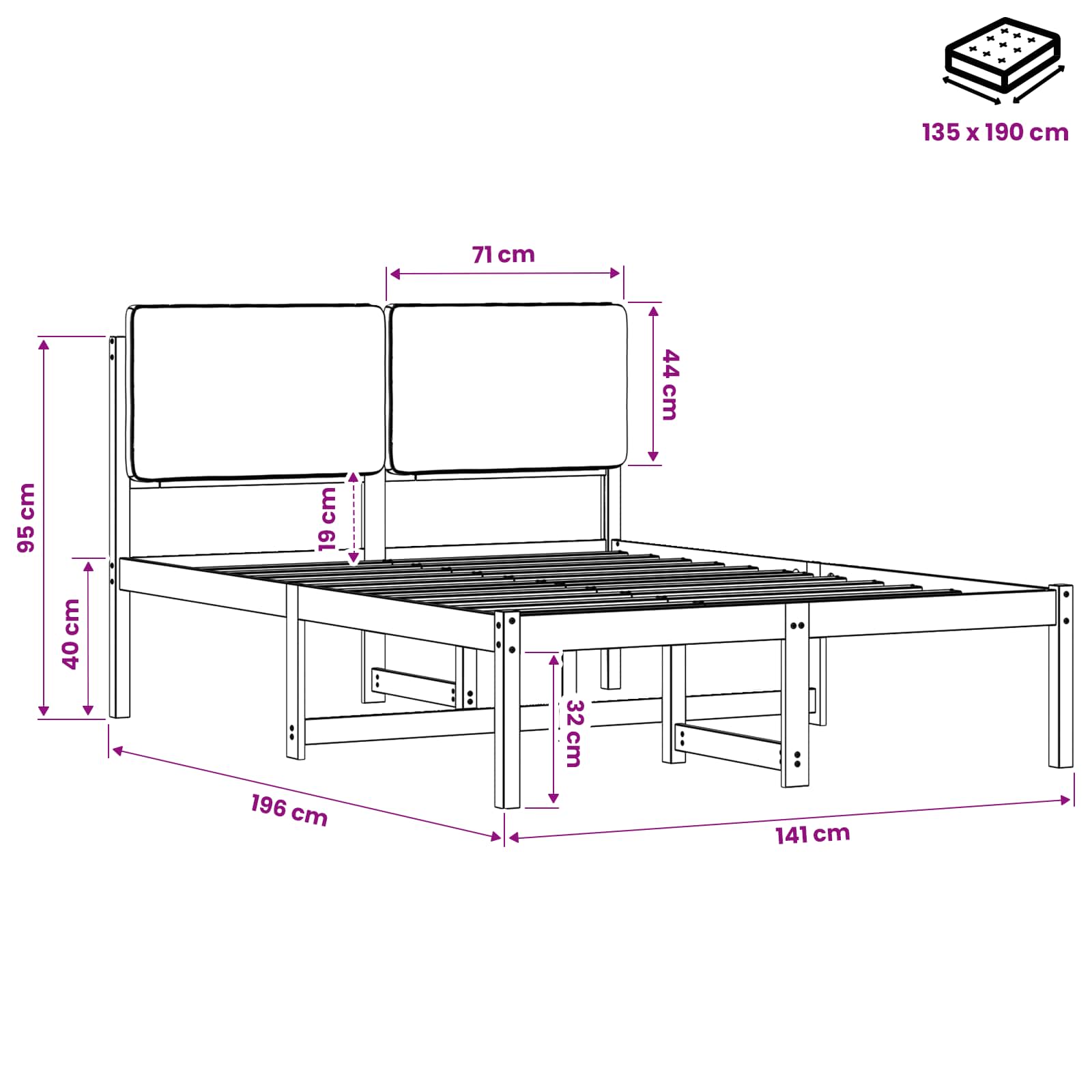 Bed Frame with Upholstered Headboard Natural and Dark Grey